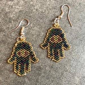 Gorgeous beaded Hamsa earrings